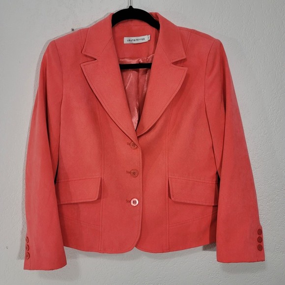 Laura Petite Blazer Size 6 Jacket Coral Three Button Double Breasted - Picture 1 of 9
